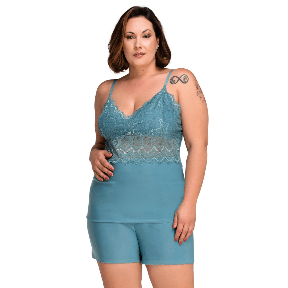 Pijama Feminino Baby Doll Plus Size Poliamida Renda Intima